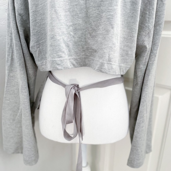 NWT-LUSH Grey Open Square Tie Back Wide Sleeve Top - Picture 6 of 12